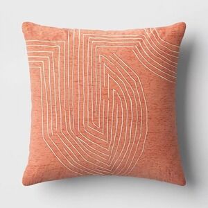 Coral Textured Geometric Embroidered Throw Pillow Cover‎ Modern Accent Pillow